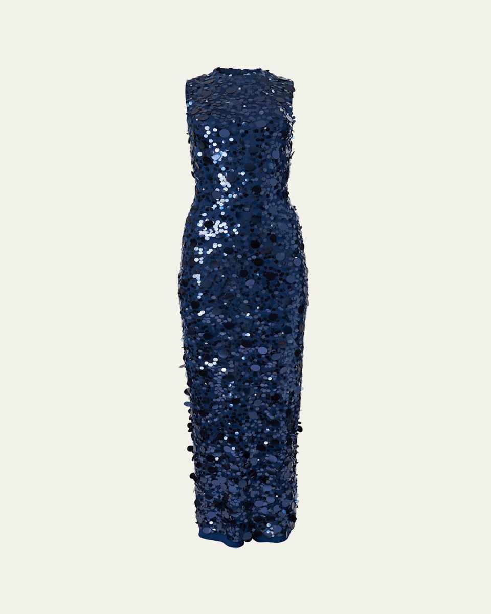 Sequined Sleeveless Mock-Neck Gown
